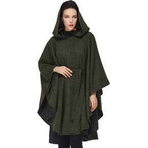 Women Wool Blend Cloak with Hood Medieval Cape Poncho Shawls for Fall Winter