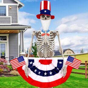6 PCS 12 FT Occistories Associory Memorial Day Heledon Costume بما في ذلك الرابع من يوليو Hat Hat Flag Beard Bowtie Plate Flag For Independence Day Garden Lawn Decor