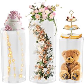 White Cylinder Pedestal Stands for Party- 3 Pieces , Large White Cake Pedestal Stand, Pedestal Display Plinth Pillars for Wedding Ceremony Birthday Party Art Decor--35.4''(L),29.5''(M),23.6''(S) in Kuwait