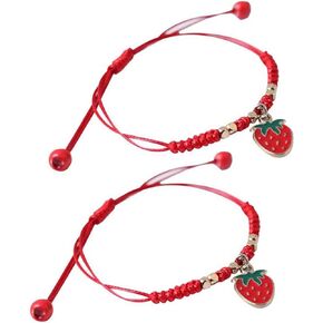 2Pcs Handmade Cherry Strawberry Bracelet Set for woman and Couple Red Rope Handmade Adjustable Friends Bracelet Charm Fruit Cute Jewelry (2 Pcs Red strawberry)