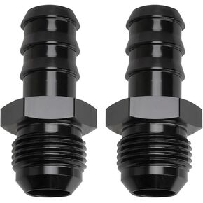 6AN Male Flare to 3/8 Hose Barb Fittings Straight Fitting Adapter Aluminum Fuel Line Black ，Pack of 2