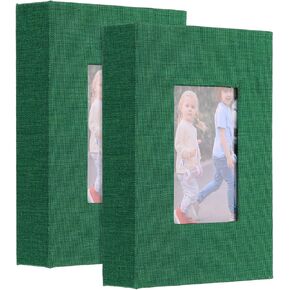 uxcell 2Pcs Small Photo Album, 4x6 Inch Linen Cover Pockets Photo Book, Slip-in Picture Albums with Display Window Holds 26 Page 52 Photos for Wedding Family Anniversary, Green