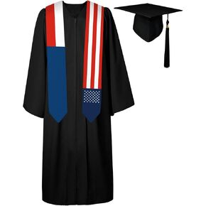 72 Inch Czech Republic Flag and USA Flag Graduation Sash Unisex Adults Graduation Stole Scarf International (Not Include Baccalaureate Gown and Hat)