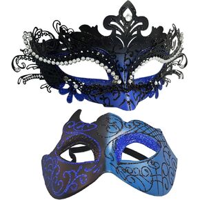Masquerade Mask for Couples Party Masks Set, Metal Filigree Shiny Rhinestone Venetian Mask for Ball Mardi Gras