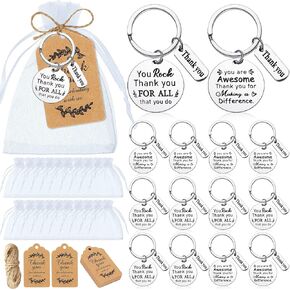 Yinkin 24 Set Coworkers Gifts Thank You Gifts Bulk Appreciation Stainless Steel Keychains with Bags Tags for Employee Teacher(Round)