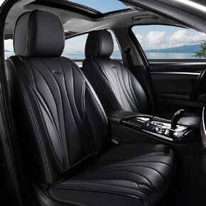 Coverado Car Seat Covers Full Set, Luxury Faux Leather Seat Cover, Black Seat Covers for Cars, Front and Back Seat Cover Waterproof Car Seat Protector Car Seat Cushion Universal Fit for Most Vehicles