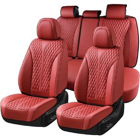 Coverado Car Seat Covers Full Set, 5 Seats Luxury Nappa Leather Seat Covers for Cars, Car Seat Cover Waterproof, Front and Back Car Seat Protector, Black Car Seat Covers Universal Fit for Most Cars