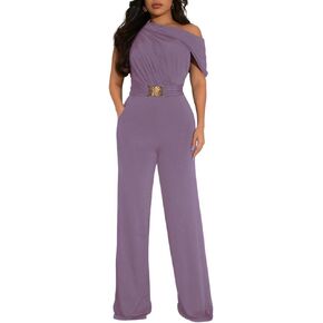 Women's Dressy Jumpsuits Summer Casual Sleeveless Off Shoulder Wide Leg Long Pant Romper