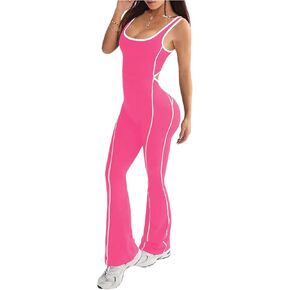 SOLY HUX Women's Sleeveless Square Neck Sports Jumpsuits Butt Lifting Workout Yoga Romper Pants