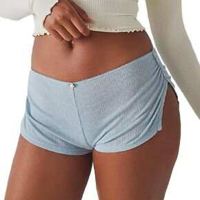 Sexy Micro Shorts for Women Y2k Elastic Low Waist Side Slit Ruched Pajamas Shorts Pj Bottoms