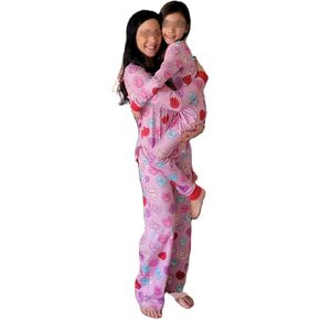 Seyurigaoka Mommy و Me Valentin Day Pajamas مجموعة حلوة القلب طباعة مطابقة Valentin PJs لابنة الأم العظم