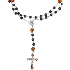 VILLAGE GIFT IMPORTERS White and Black Sport Rosary | Worship Faith and Your Favorite Sport | Boys and Girls Sport Beads (Black Basketball)