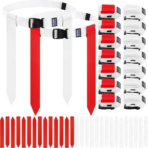 MIUOMO Flag Football Belts, Set of Flag Football Flags for Kids Adults, and Youth, Adjustable Flag Football Belt Set 14 Players Training Competition (White and Red)
