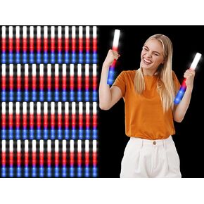 Junkin 4th of July Glow Sticks Bulk 15.8 Independence Day Red White and Blue LED Foam Sticks Patriotic Lighted Sticks with 3 Flashing Modes for Memorial Day Birthday Party(36 Pcs)