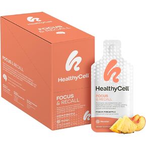 تركيز واستدعاء HealthyCell ، ملحق الدماغ السائل اليومي للتركيز والذاكرة - ملحق nootropics للتركيز واليقظة مع L -theanine ، أوميغا 3 و Taurine - 14 حزم هلام