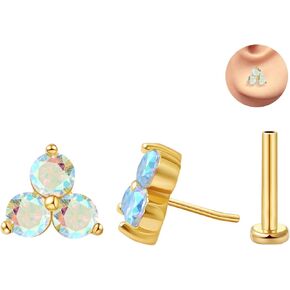 FANSING Cartilage Earring Tragus Stud Trio CZ Stone Flat Back Earring for Helix Conch Threadless Push Pin Labret Stud