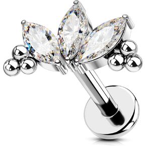COCHARM G23 Titanium Helix Cartilage Earring Stud Flower Flat Back Surgical Steel Helix Cartilage Conch Piercing Jewelry 16g Threaded Silver Conch Stud 8mm Nickle Free