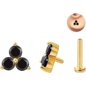حلق الغضروف الجذاب Tragus Stud Trio CZ Stone Stone Flat Back Flats for Helix Conch داخليًا متمة مختبر