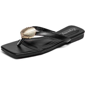 Lryweisy Women's Flat Shell Clip Flip Flop Comfortable Dressy Slippers Square Toe Thong Sandals