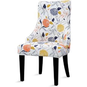 Liykimt Stretch Wingback Side Cairs Clover-Accent Cover Cover Cover مع ذراع ، وكرسي لتناول الطعام القابل للغسل بالذراع مع حامية مسمر لتناول الطعام مجموعة من غرفة المعيشة من 2 ، Orange
