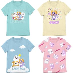 Lanky Box Confetti Clouds & Character Art Girl's 4-Pack Crew Neck Short Sleeve T-Shirt Set