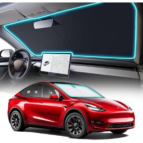 INSAUTO Windshield Sun Shade for 2016-2025 Tesla Model Y Model 3 Accessories, [Upgraded 7-Layer Protection], Foldable Front Windshield Sunshade, Block Out UV Rays & Heat, Keep Car Cool