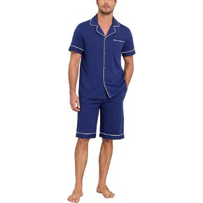 EA'S SECRET 100% Cotton Men's Button Down Pajamas Set Mens Notched Collar Lounge Pjs Set Short Sleeve Sleepwear With Pockets