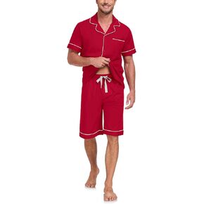 EA'S SECRET 100% Cotton Men's Button Down Pajamas Set Mens Notched Collar Lounge Pjs Set Short Sleeve Sleepwear With Pockets in Kuwait