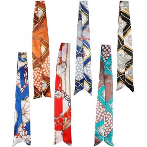 7PCS Women Head Neckerchief Purse Scar, Band Narrow Scarf Ribbon Satin Scarfs, Women Handbag Scarf for Woman Wrap Fashion Gifts, Woman Head Neckerchiefing Purse/ Neckerchief Scarfs (Mixed Styles)