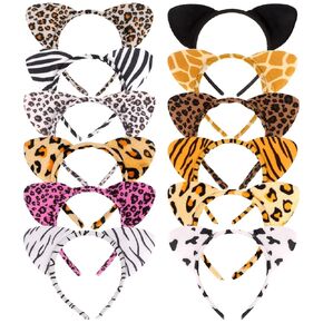 YARIEW 12 Pcs Cat Ears Headbands Animal Ears and Horns Headband Plush Headband Cosplay Costume Halloween Christmas