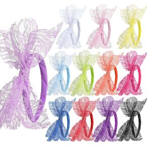 Blulu Set of 4 80's Lace Headband with Bow for Women 80s Hair Accessories Costume for Retro Fancy 80s Clothing Theme Party (Fresh Color)