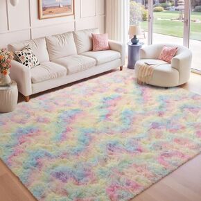 6x9 Ft Large Shag Rugs for Living Room Decor, Tie-Dyed Ultra Soft Fluffy Furry Area Rugs for Bedroom Indoor Floor, Aesthetic Carpet for Kids Home (Dark Grey)