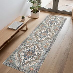 Bavni Washable Rugs 8x10 Area Rug for Living Room Bedroom, Washable Brown Rug Vintage Print Carpet, Ultra-Thin Chenille Low Pile Lightweight Mat with Non Slip Backing, Warm Taupe