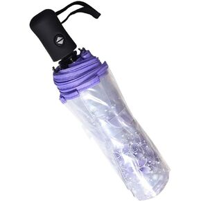 WerFamily Cherry Blossom Automatic Transparent Umbrella Folding Compact Clear (Purple(auto))