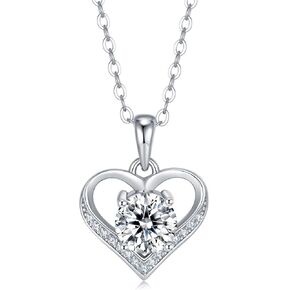 1CT Heart Brilliant Moissanite Heart Pendant Necklace S925 18K White Gold Plated for Mother Love Friend Mother’s Day Birthday Gift for Her 18inch