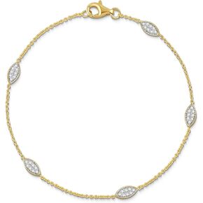 Jewelili Yellow Gold over Sterling Silver Lab Grown Diamond Chain Bracelet for Women | 1/4 CTTW | 7.5" | Timeless Jewelry Gift for Her | Gift Box Included