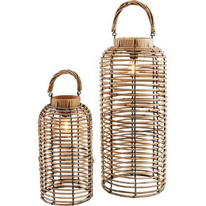 Mud Pie Gray Rattan Battery Lanterns; Small 16" X 7" Dia | Large 21 3/4" X 9" Dia