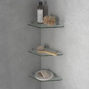 OVE Decors Bella 3-Pack Shower Shelves Tempered Corner Shelves with Stainless Steel in Satin Nickel Finish