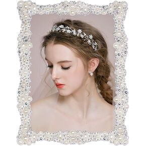 8x10 إطار صورة مع لؤلؤة لحفل زفاف ، مطلي بالفضة مع إطارات صور Acylic HD مع أحجار الراين لعرض Tabletop الأفقي والرأسي