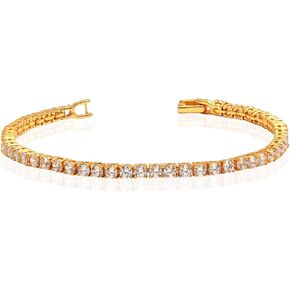 14K Gold-Plated 3mm Cubic Zirconia Classic Tennis Bracelet | Silver Gold Tennis Bracelets for Women | Size 6.5, 7, 7.5 Inch