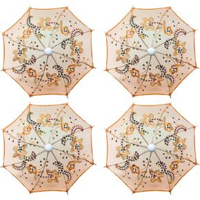 THY COLLECTIBLES Pack of 4 Mini Lace Umbrella Parasols with Sequins - Delicate Dolls Size Decorative Small Umbrella for Weddings, Baby Showers, Parties and Events - 11.6 inch Diameter
