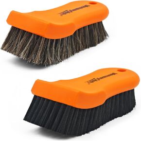 2PCS Leather Cleaning Brush, Horse Hair Brush for Car Leather Seat, Fabric, Shoes and Furniture, Soft Detailing Brush for Carpets, Seat Belts and Car Interior