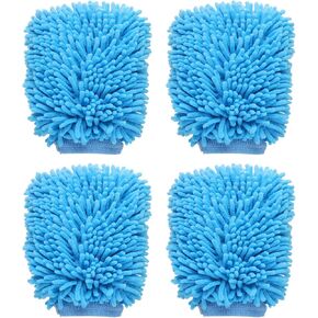 HARFINGTON 4pcs Chenille Microfiber Car Wash Mitts 10" x 7.5" Scratch Free Wash Gloves Absorbent Double Sided Plush Cleaning Drying Mitts for Car Washing Home Clean Blue