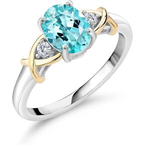 10K Yellow Gold and 925 Silver Gemstone Birthstone and Lab Grown Diamond Engagement Ring For Women | Oval 8X6MM and Round 2MM | Two-Tone Intertwined Crossover Wedding Anniversary Promise Ring