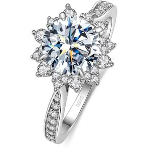 Flower Moissanite Engagement Rings for Women,Women's 925 Sterling Silver Moissanite Flower Engagement Ring for Women,Elegant Flower Design with Brilliant Moissanite Stones