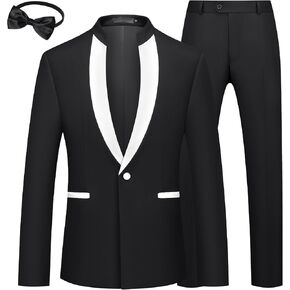 Mage Male Mens 2 قطعة من Tuxedo ذوي الياقات الدائمة النحيف تناسب زر واحد لزر التصادم بدلة السترة السترة سترة وسروال