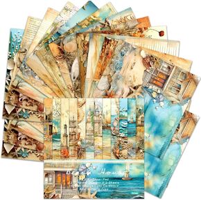24 Sheet Scrapbooking Paper 6"x 6", Scrapbook Paper With 12 Different Sea Designs Scrapbooking Supplies Single-Side Printing for Cardmaking Junk Journal Decorative Cardstock Background