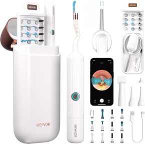 كاميرا أداة إزالة شمع الأذن مع منظار HD Visual Otoscope ، مجموعة نظافة WiFi WiFi Smart ، أدوات مرنة من السيليكون المرنة والملعون للبالغين والأطفال (White-01)