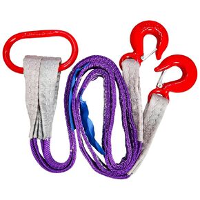 Two Leg Bridle Web Sling 5ft 4409lbs Lifting Slings Straps with G80 Alloy Steel Grab Hooks Polyester Webbing Purple Rigging Straps for Cargo Security Towing and Handling
