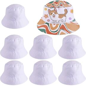 Framendino, 6 Pack Sublimation DIY Bucket Hats Blank Beach Fishing Caps White for Men Women